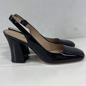 NEW Stuart Weitzman Curveblock 85 Slingback Patent Heels in Black Size 6.5